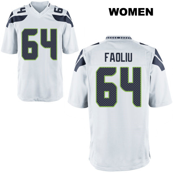 Away Austin Faoliu Stitched Seattle Seahawks Womens Number 64 White Game Football Jersey