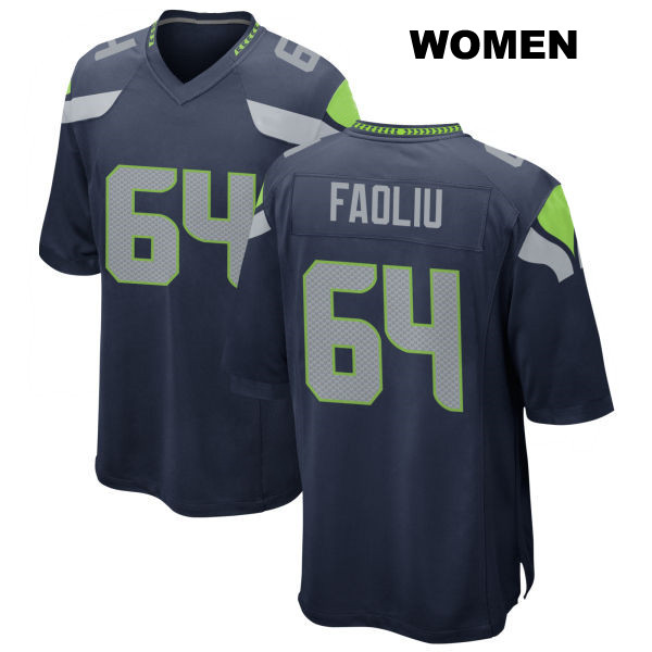 Austin Faoliu Home Seattle Seahawks Stitched Womens Number 64 Navy Game Football Jersey