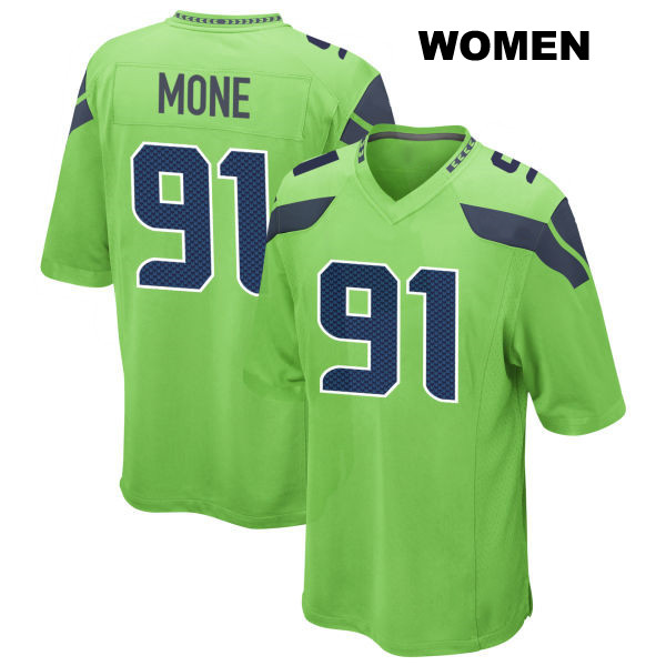 Bryan Mone Stitched Seattle Seahawks Womens Number 91 Alternate Green Game Football Jersey