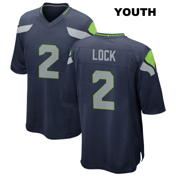 Drew Lock Stitched Home Seattle Seahawks Youth Number 2 Navy Game Football Jersey