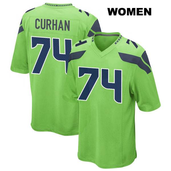 Jake Curhan Stitched Seattle Seahawks Alternate Womens Number 74 Green Game Football Jersey