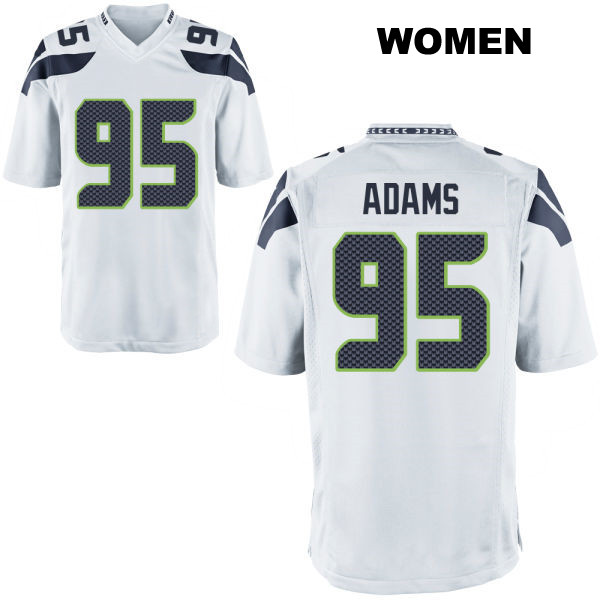 Away Myles Adams Stitched Seattle Seahawks Womens Number 95 White Game Football Jersey